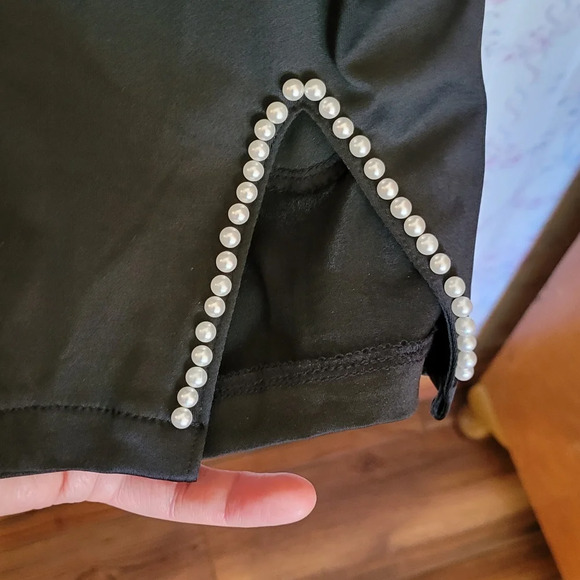 Boomchic Black Dress Pants with Pearl Accent Hem Slit 3X - Picture 3 of 7